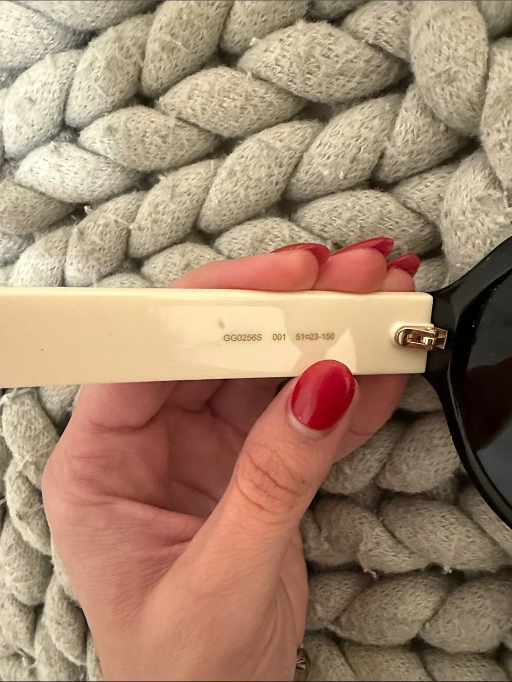 Gucci Black Sunglasses with Cream and Red Stripe Arms
